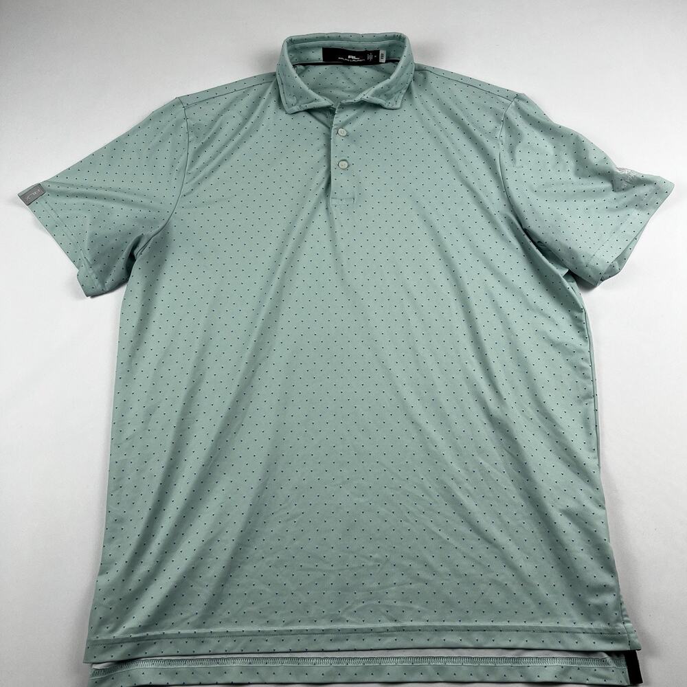 RLX Ralph Lauren Men's Green White Micro Polka Dot Golf Polo Shirt Size Medium